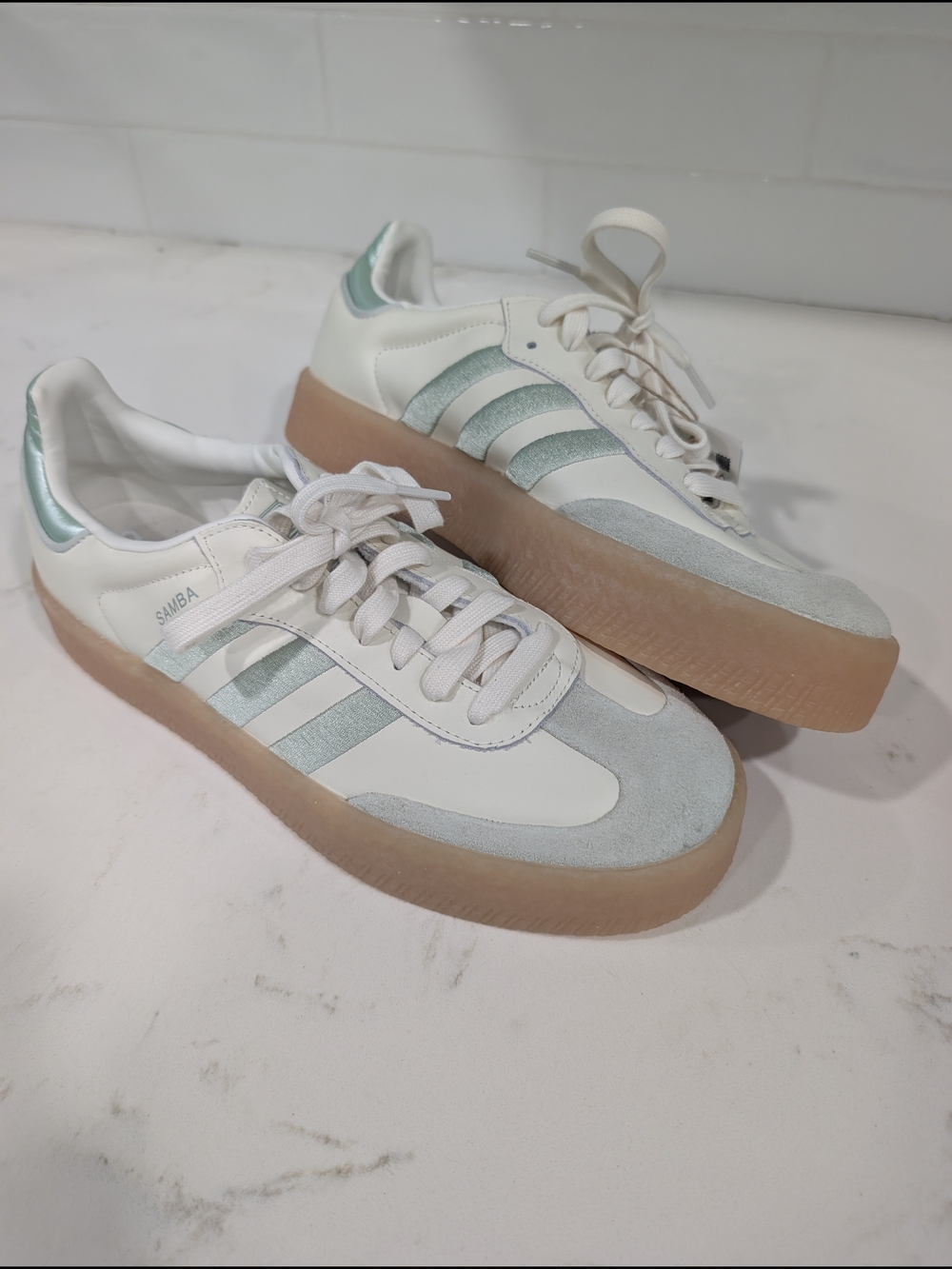 adidas Sambae Platform Sneakers Linen Green NWOB Women's 10